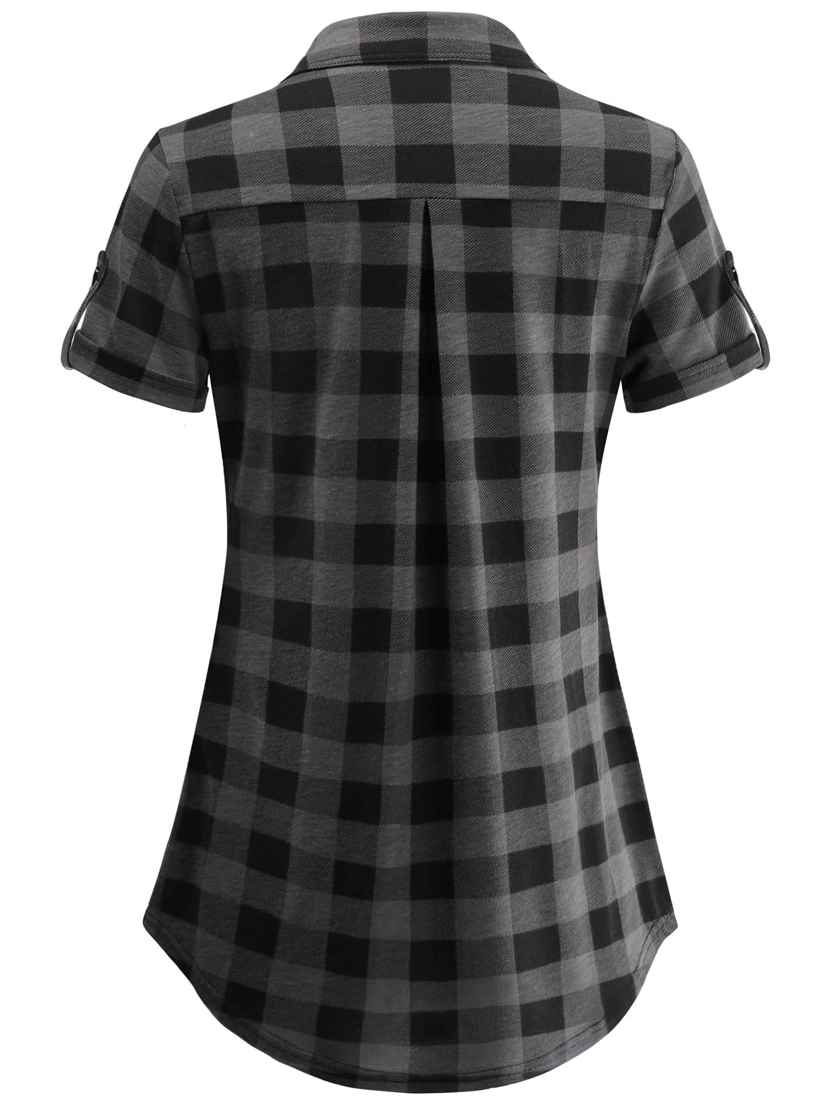 DJT Roll Up  Collared Short Sleeve Black Plaid Women’s Button Down Plaid Shirt