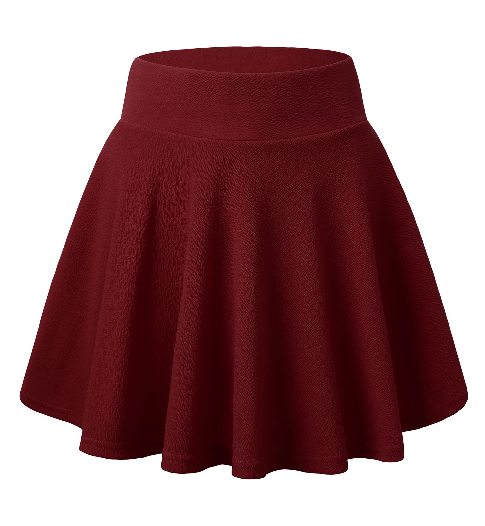DJT Flared Pleated Wine Women's Casual Stretchy Mini Skater Skirt with Shorts
