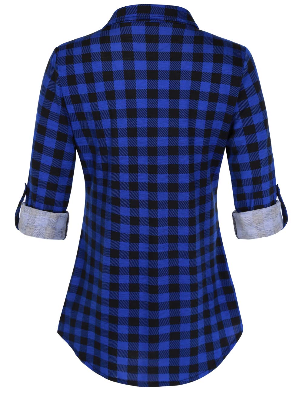 DJT Roll Up Long Sleeve Vibrant Blue Women’s Collared Button Down Plaid Shirt