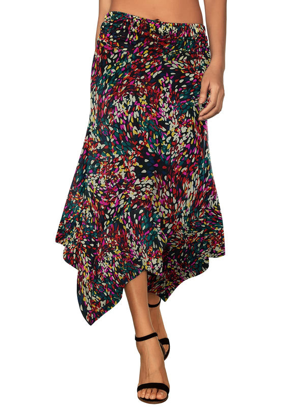 DJT Women's Paint Palette Flowy Women's Handkerchief Hemline Midi Skirt