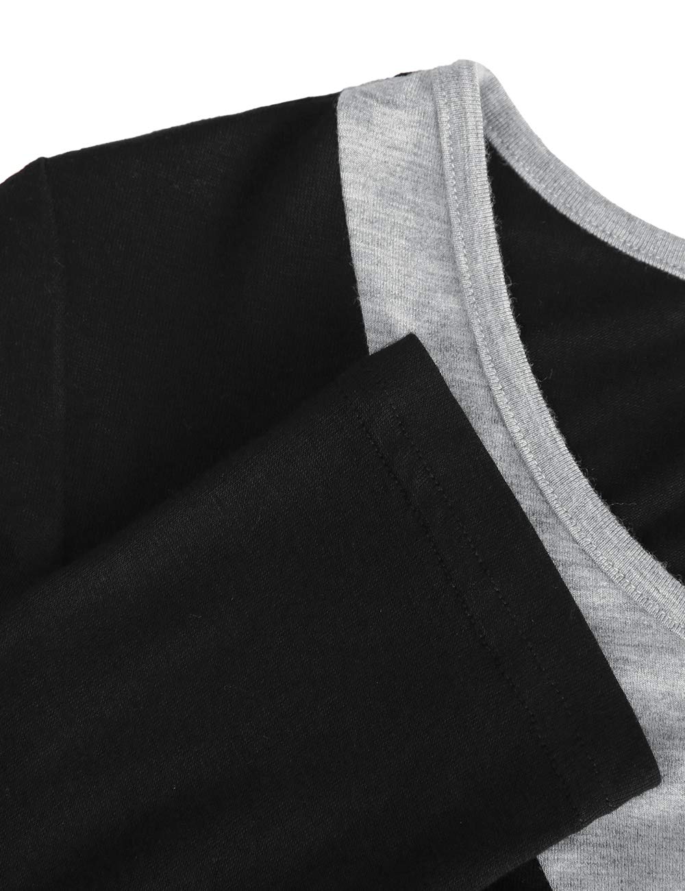 DJT Long Sleeve Black And Light Grey Women's Tunic Shirts Scoop Neck Hanky Hem Color Block Stretch Casual Fall T Shirt Tops