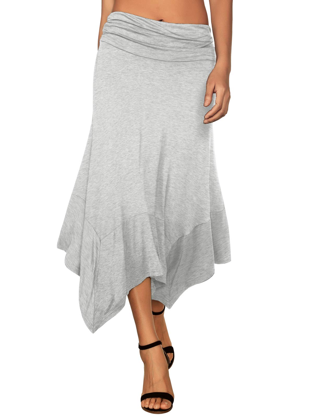 DJT Women's Grey Flowy Handkerchief Hemline Midi Skirt