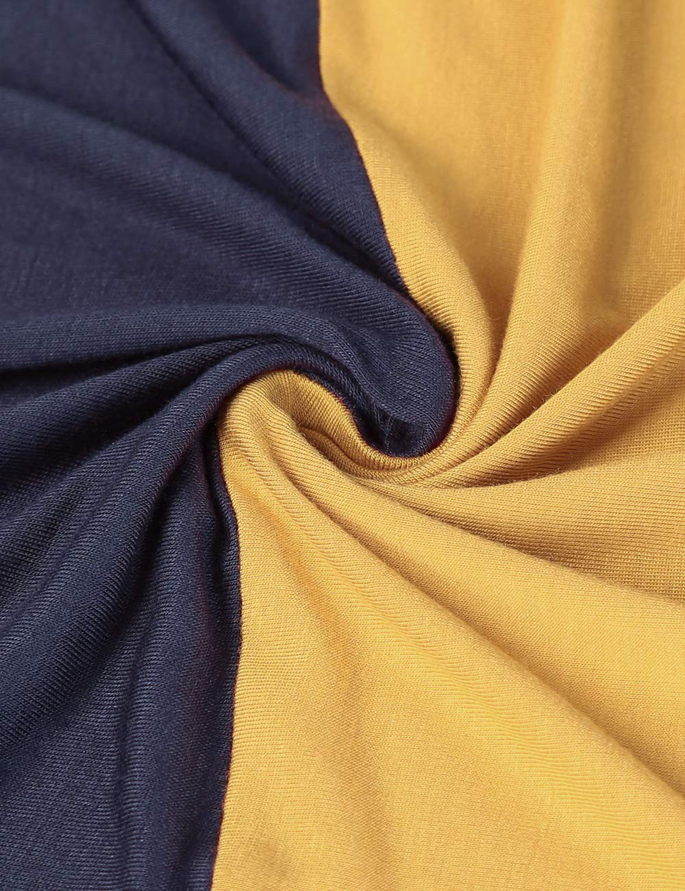 DJT Tunic Shirts Scoop Neck Navy Yellow Women's Long Sleeve Hanky Hem Color Block Stretch Casual Fall T Shirt Tops