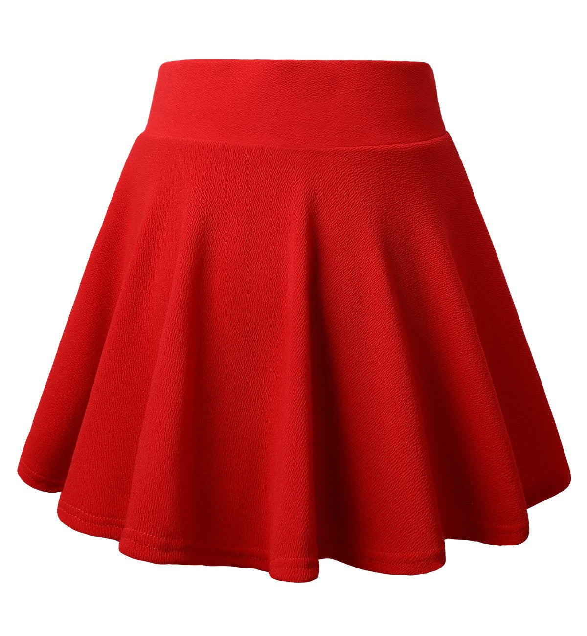 DJT Flared Pleated Red Women's Casual Stretchy Mini Skater Skirt with Shorts
