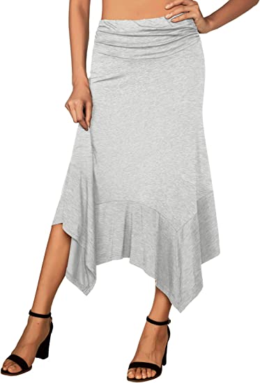 DJT Women's Grey Flowy Handkerchief Hemline Midi Skirt