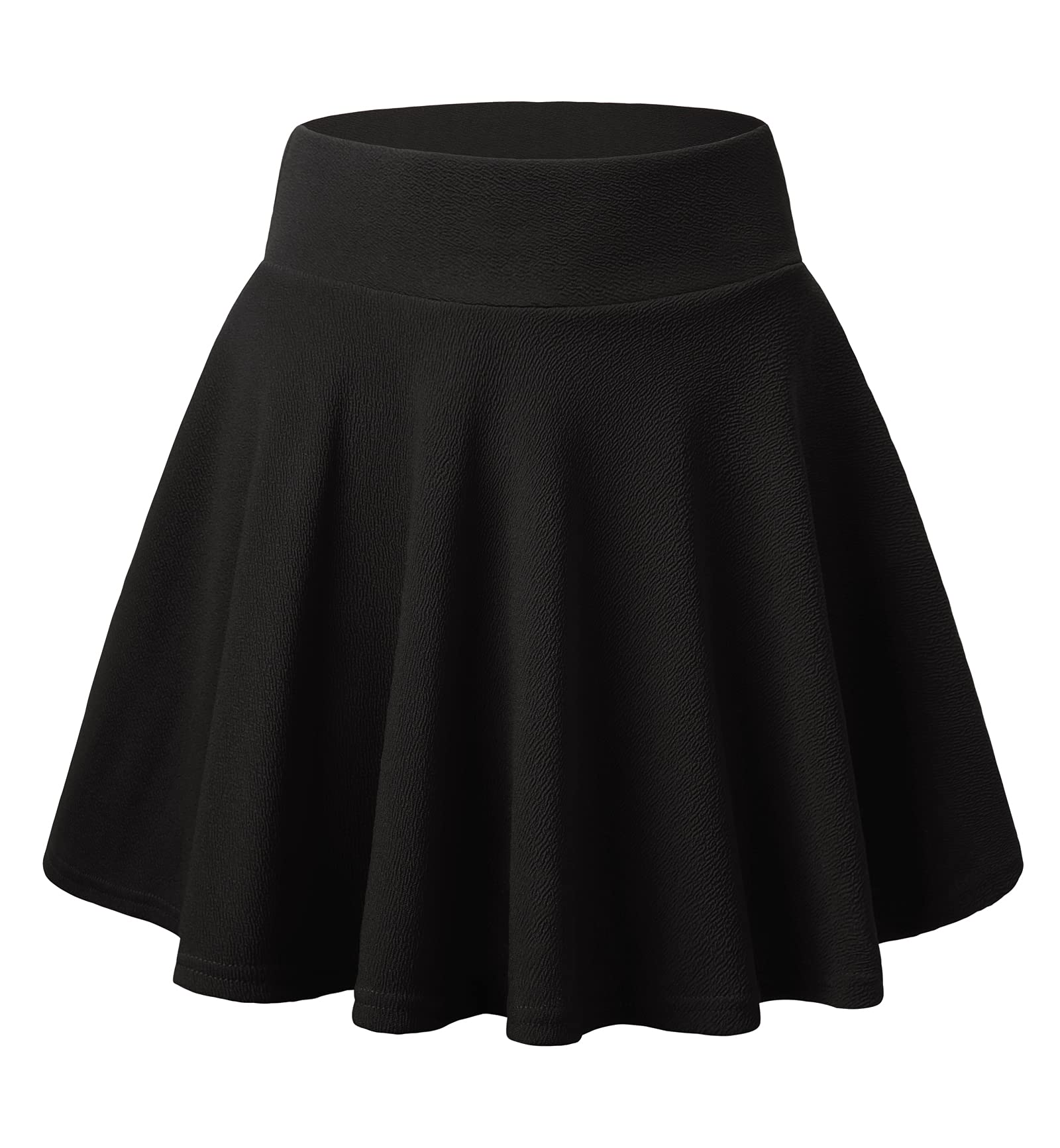 DJT Flared Pleated Women's Casual Stretchy Black Mini Skater Skirt with Shorts