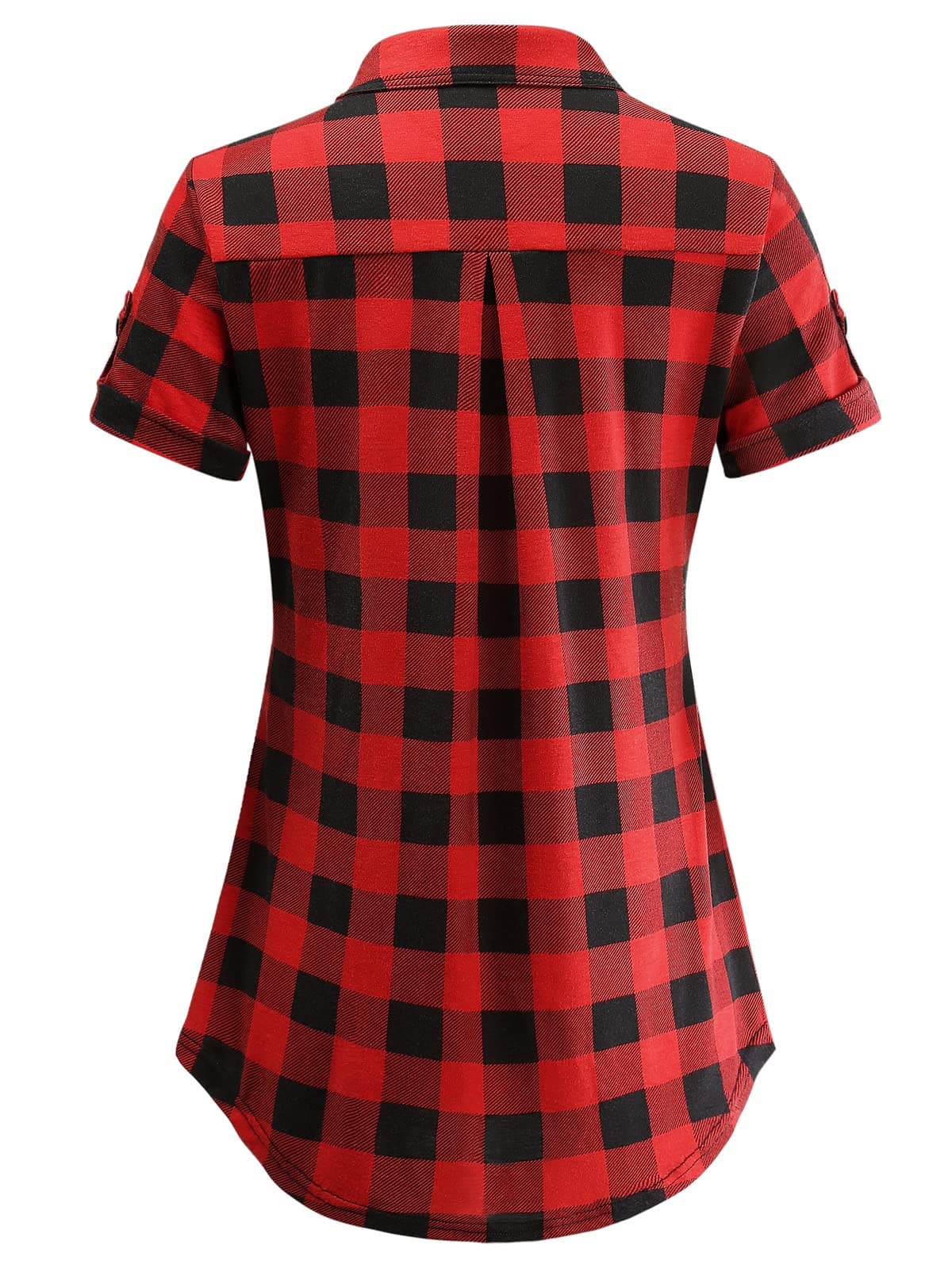 DJT Roll Up Long Sleeve Short Sleeve Red Plaid Women’s Collared Button Down Plaid Shirt